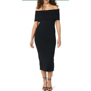 The Drop NWT Lora Off The Shoulder Midi Sheath Dress Bodycon Ribbed Knit Sz MED